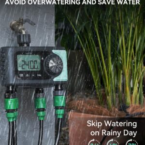 RAINPOINT Sprinkler Timer 4 Zone Water Timer, 4 Outlets Hose Timers for Watering with Rain Delay/Manual/Automatic Timed Irrigation Controller System, Programmable Digital Faucet Timer for Lawn Pool