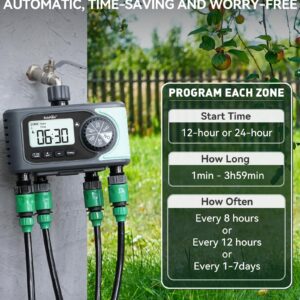 RAINPOINT Sprinkler Timer 4 Zone Water Timer, 4 Outlets Hose Timers for Watering with Rain Delay/Manual/Automatic Timed Irrigation Controller System, Programmable Digital Faucet Timer for Lawn Pool