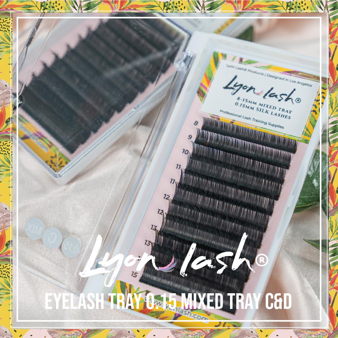 Lyon Lash Eyelash Tray (0.15 Mixed Tray, C Curl, D Curl) - Eyelash Extension Practice Kit Supplies for Beginner