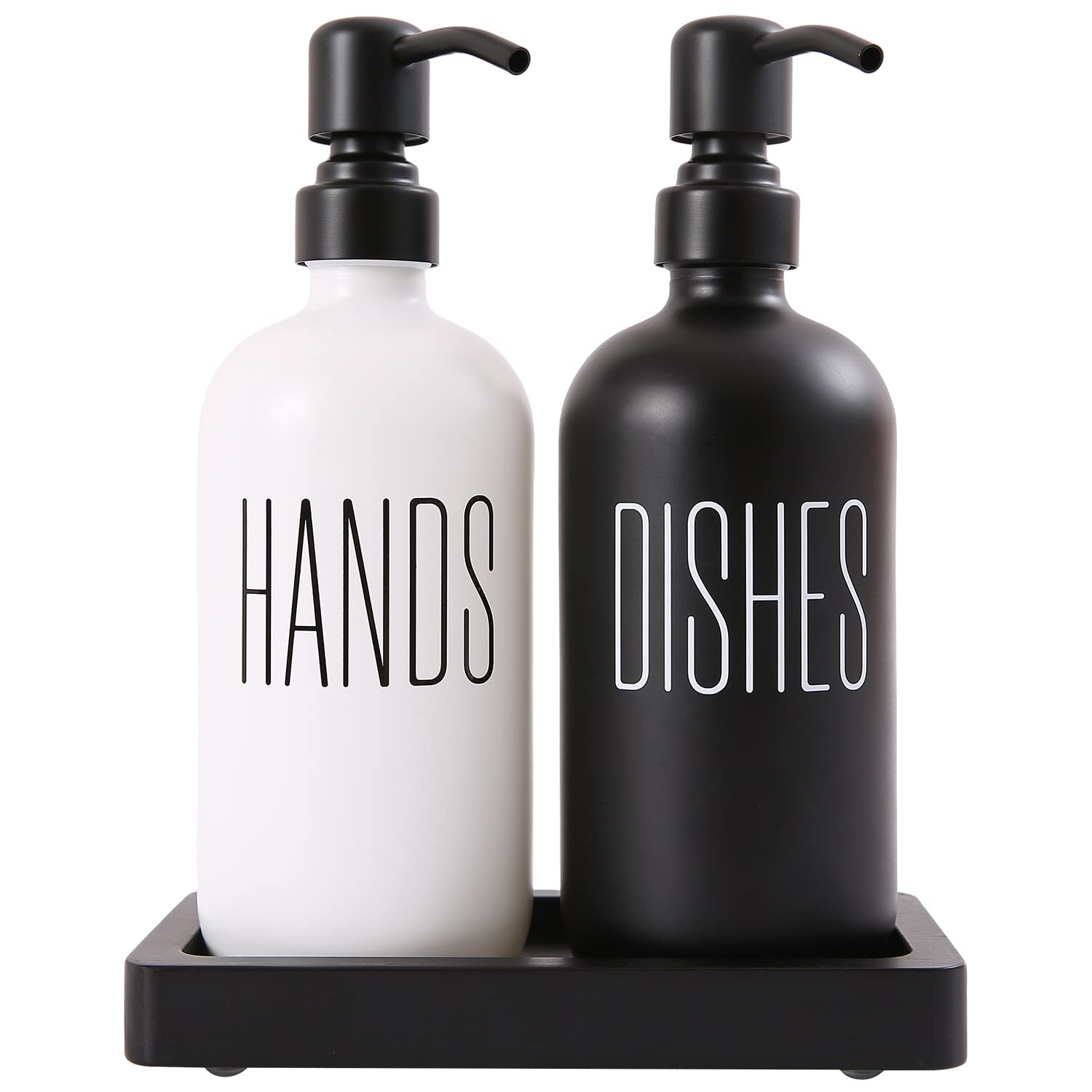 Prus Waso Soap Dispenser Set, Contains Dish and Hand Soap Dispenser. Dish Soap Dispenser for Kitchen Sink with Stainless Steel Pump, Perfect for Farmhouse Kitchen Decor. (Black & White2)