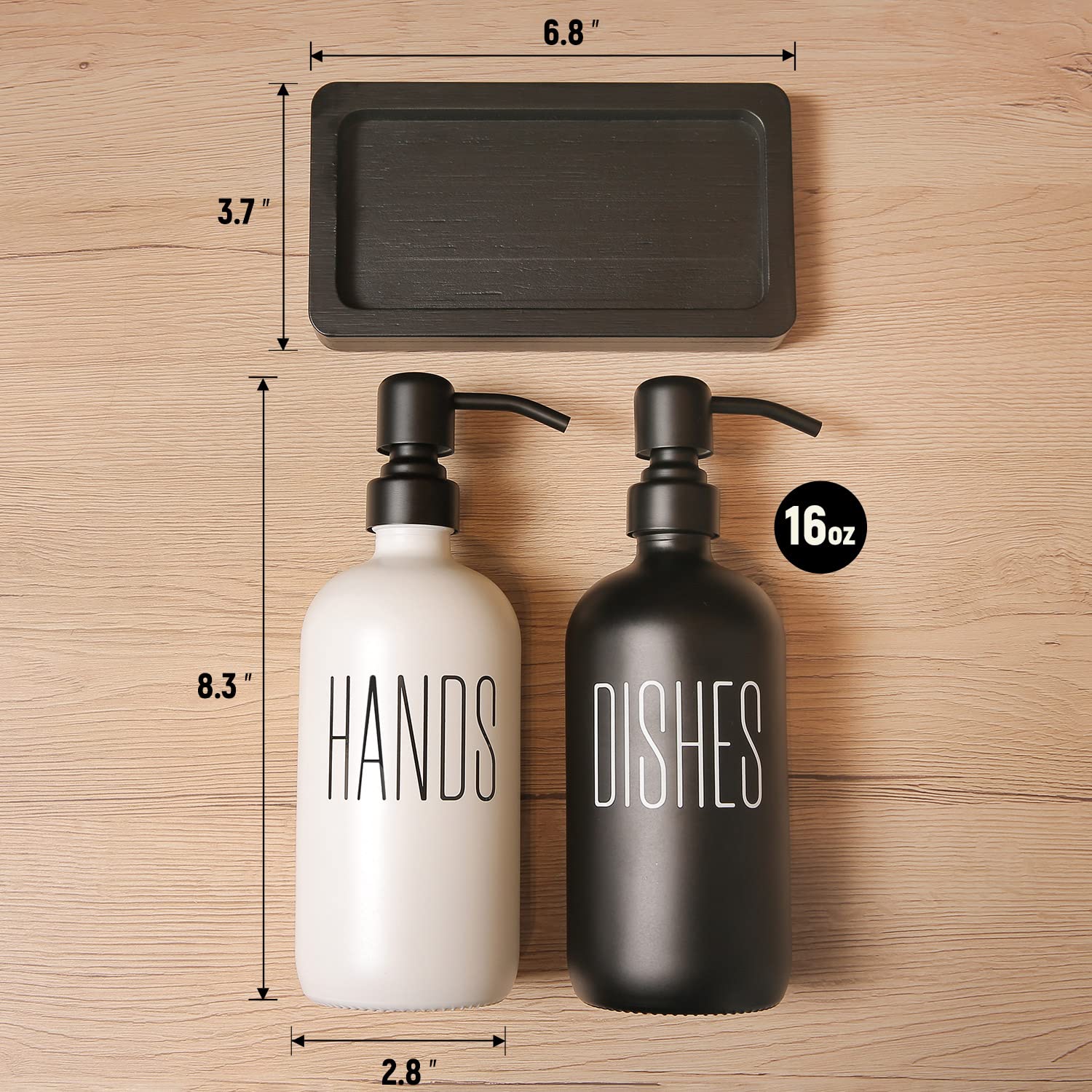 Prus Waso Soap Dispenser Set, Contains Dish and Hand Soap Dispenser. Dish Soap Dispenser for Kitchen Sink with Stainless Steel Pump, Perfect for Farmhouse Kitchen Decor. (Black & White2)