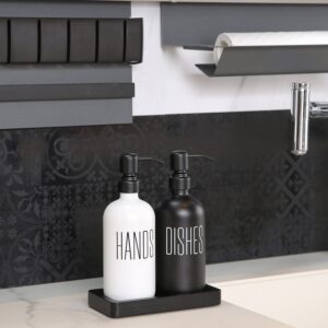 Prus Waso Soap Dispenser Set, Contains Dish and Hand Soap Dispenser. Dish Soap Dispenser for Kitchen Sink with Stainless Steel Pump, Perfect for Farmhouse Kitchen Decor. (Black & White2)