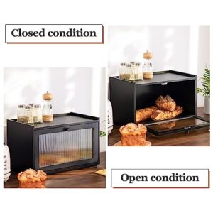 Bamboo Bread Box for Kitchen Counter-Large Capacity Bread Storage Container Farmhouse Bread Box with Window Bread Holder,Bread Storage Bin. (Black)