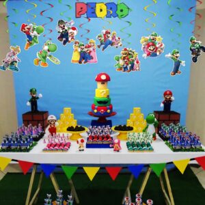 Mario Birthday Party Decorations, Happy Birthday Banner with Hanging Swirls Ceiling Streamers Decorations for Kids Mario Party Supplies