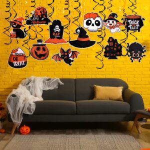 KIMOBER 36PCS Halloween Hanging Swirls Decorations,Black Orange Double Sided Swirl Hanging Decor for Halloween Trick or Treat Party Decoracion