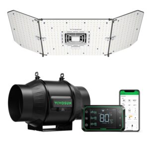 vivosun smart grow system with aerolight a200se 200w led grow light with circulation fan, aerozesh t6 6-inch 408 cfm inline duct fan, and growhub e42a temperature & humidity wifi-controller