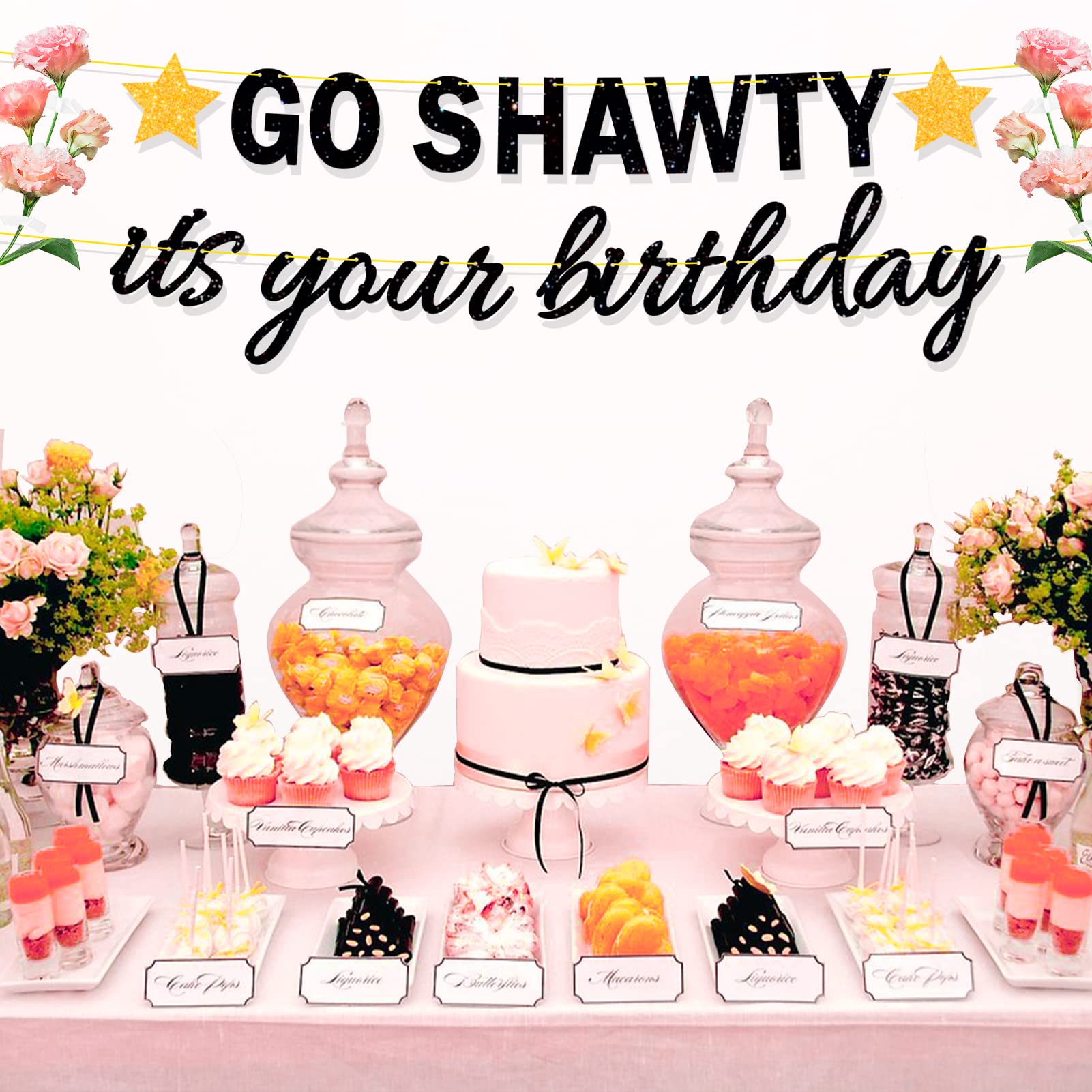 Ushinemi Glitter Go Shawty It's Your Birthday Banner, Rap Hip Hop Birthday Party Decorations, Black Funny Birthday Photo Backdrop