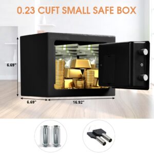 Fireproof Small Safe Box for Money, 0.23 Cu ft Mini Fireproof Safe with Combination Lock, Digital Safe for Kids Home Hotels Business (black)