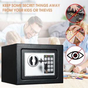 Fireproof Small Safe Box for Money, 0.23 Cu ft Mini Fireproof Safe with Combination Lock, Digital Safe for Kids Home Hotels Business (black)