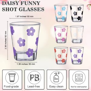 Roshtia 6 Pcs 1.5 oz Cute Shot Glasses Bulk Tequila Shot Glasses Daisy Funny Shot Glasses Glass Shot Cups for Vodka Whiskey Espresso Birthday Bachelorette Party Bride Shower Gifts