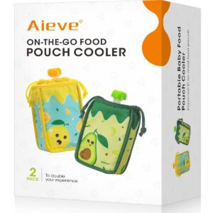 aieve on-the-go food pouch cooler, 2 pack insulated cooler holder for baby food pouch, freezing food pouch for 3+ hours