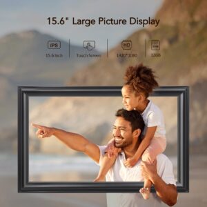 Canupfarm 32GB Digital Picture Frame 15.6 Inch, Large Digital Photo Frame with 1920 * 1080 IPS Touchscreen, Auto-Rotate, Wall Mountable, Easy Setup, Instantly Share Photos and Videos via Frameo App