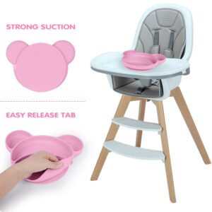 Vicloon Suction Plates for Baby, Silicone Suction Dishware Plate with Spoon and Fork,Toddler Plates Bear Shape,Divided Plates Stay Put with Suction Feature, Silicone Grip Dish for Dishwasher(Pink)