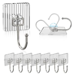 uyccimb acrylic adhesive hooks for hanging heavy duty 44lb(max),coat and towel hooks,wall hooks waterproof and oilproof for bathroom,kitchen and home sticky hooks (transparent, 8 pack)