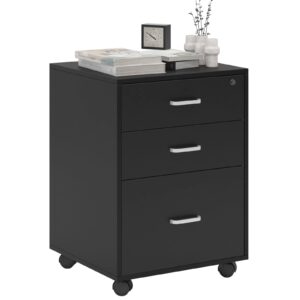 sogeshome file cabinet with 3 drawers, office storage file cabinet on wheels, under desk filing drawer storage for home (black)