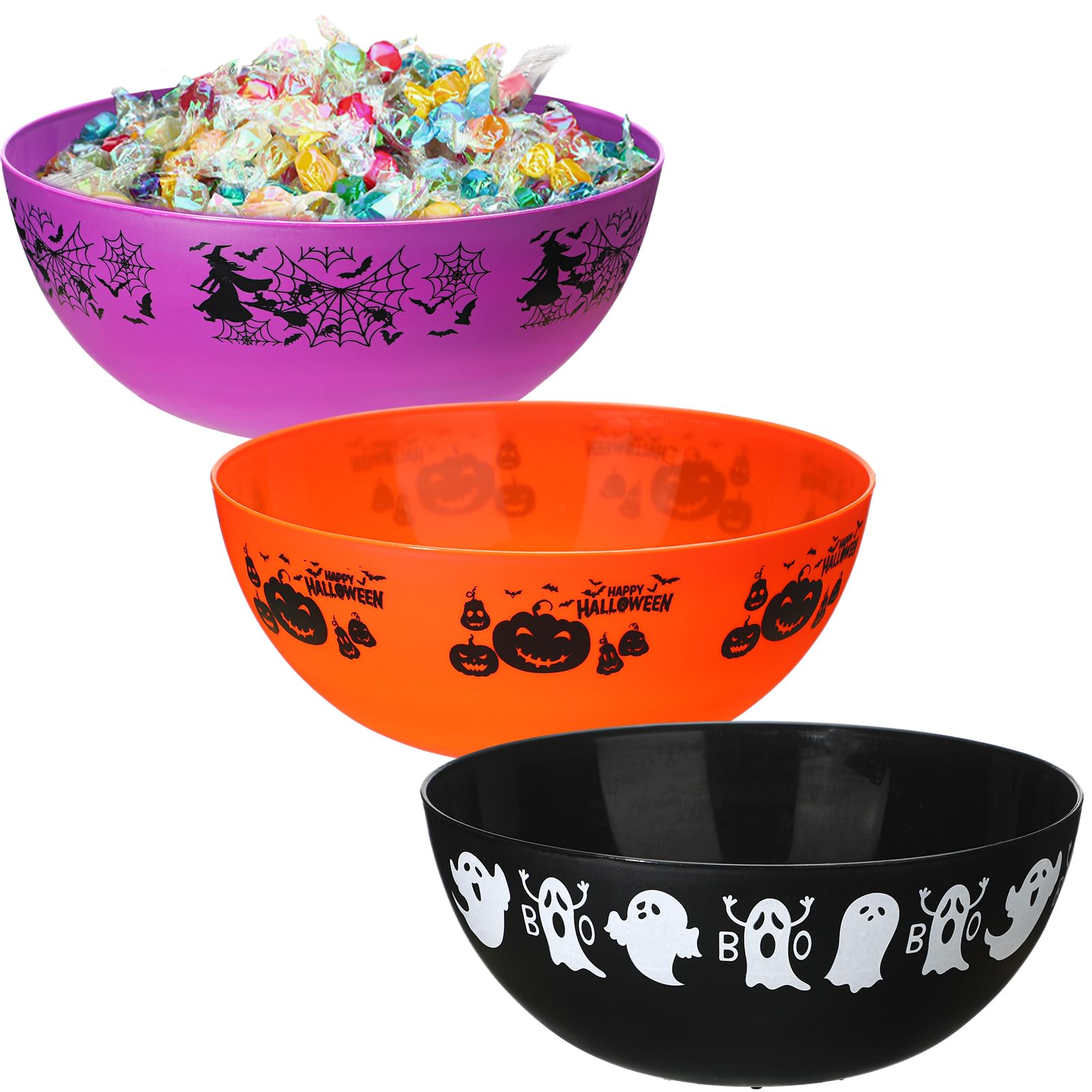 Didaey 3 Pcs Halloween Candy Bowl Halloween Plastic Trick Treat Candy Bowls Halloween Party Supplies Large Halloween Party Plastic Serving Bowl Tableware Halloween Candy Holders (Horrific)