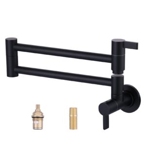 Pot Filler Faucet Matte Black, ARCORA Modern Pot Filler Wall Mount Folding Faucet 2 Handle with Double Joint Swing Arms Brass Stove Faucet