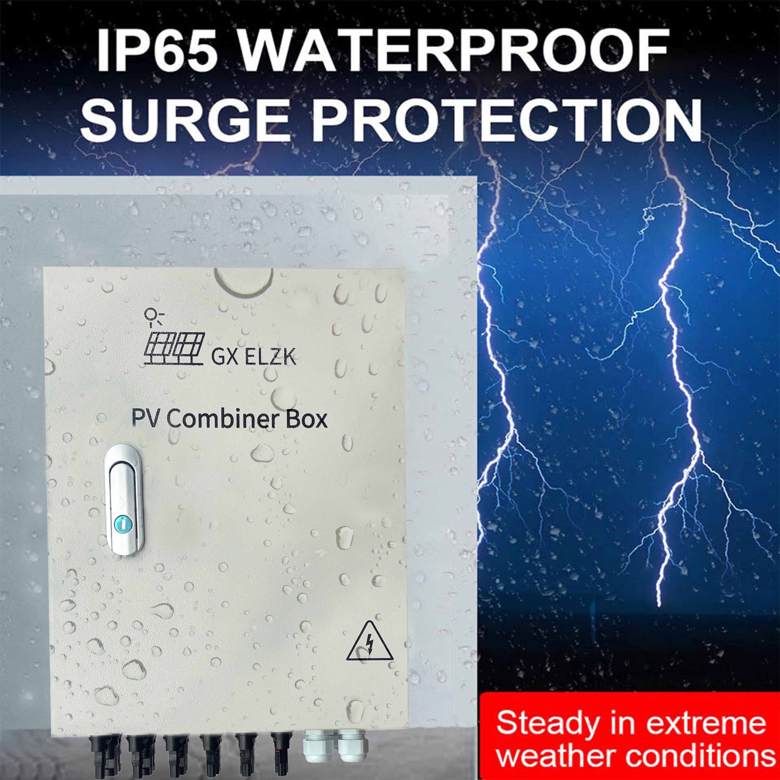 GXELZK Gx Electrical Solar Combiner Box with 6 Strings, 80 A Circuit Breakers. This photovoltaic Combiner Box is Suitable for Off-Grid Solar Power