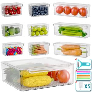 nibiuht fridge organizers and storage set - 10 pack refrigerator organizer bins with lids, bpa-free stackable fruit container for refrigerator, clear fridge organization for food, vegetable