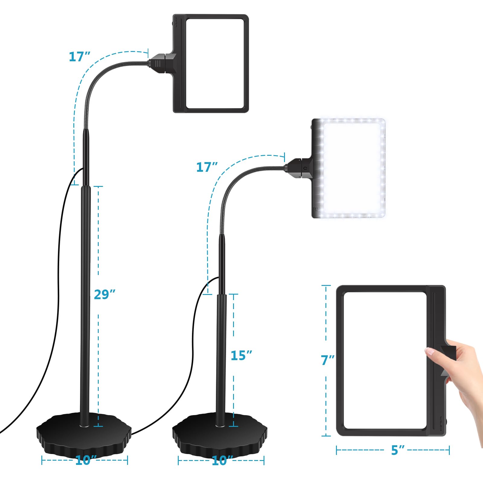 5X Magnifying Glass with Light and Stand, 36 LED Dimmable Floor Magnifying Lamp, 3-in-1 Adjustable Lighted Magnifier for Reading, Sewing, Crafts, Close Work etc