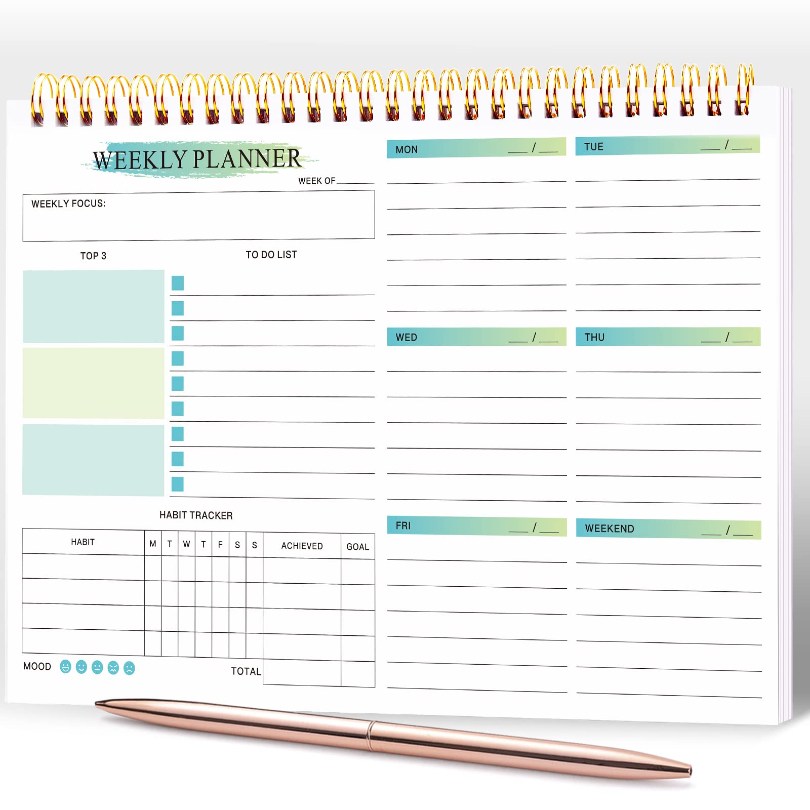 JUBTIC Weekly Planner Notepad with Pen - 52 Undated Weekly Calendar Pad Desk Planner Weekly To Do List Notepad Planning Pad Academic Planner Notebook Habit Tracker Journal Teacher Planner Organize Schedule Goals for Personal Life and Work -7" x 10"