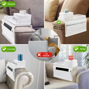 Cup Holder for Couch, Sofa Armrest Tray, Portable Couch Drink Holder arm Table, Anti-Spill and Anti-Slip Couch Arm Table with Cup Holder for Drinks, Remote Control, Gifts for Family, Friend White