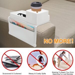 Cup Holder for Couch, Sofa Armrest Tray, Portable Couch Drink Holder arm Table, Anti-Spill and Anti-Slip Couch Arm Table with Cup Holder for Drinks, Remote Control, Gifts for Family, Friend White