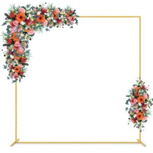 6.6ft gold backdrop stand, wedding metal square balloon arch kit frame garden arbor frame flower ring stand for wedding birthday party ceremony anniversary photo background decoration