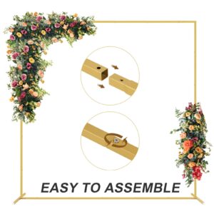 6.6FT Gold Backdrop Stand, Wedding Metal Square Balloon Arch Kit Frame Garden Arbor Frame Flower Ring Stand for Wedding Birthday Party Ceremony Anniversary Photo Background Decoration