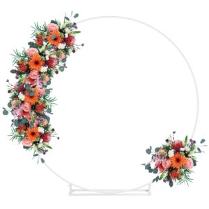 6.6ft round backdrop stand, wedding metal circle balloon arch kit frame flower ring stand for wedding birthday party ceremony anniversary graduation photo background decoration, white