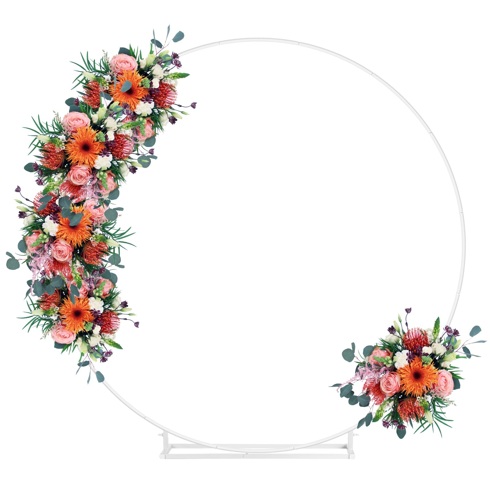 6.6FT Round Backdrop Stand, Wedding Metal Circle Balloon Arch Kit Frame Flower Ring Stand for Wedding Birthday Party Ceremony Anniversary Graduation Photo Background Decoration, White