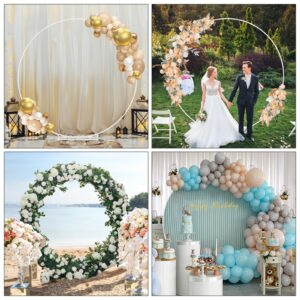 6.6FT Round Backdrop Stand, Wedding Metal Circle Balloon Arch Kit Frame Flower Ring Stand for Wedding Birthday Party Ceremony Anniversary Graduation Photo Background Decoration, White