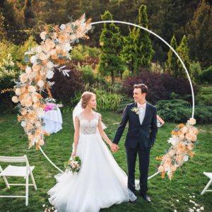 6.6FT Round Backdrop Stand, Wedding Metal Circle Balloon Arch Kit Frame Flower Ring Stand for Wedding Birthday Party Ceremony Anniversary Graduation Photo Background Decoration, White