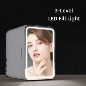 ACADA Mini Beauty Fridge 8/12L with LED Lighted Mirror - Portable Mini Fridge for Skincare Makeup Mask Drinks Fruits, Cooler & Warmer Dual Purpose Silent for Bedroom Office Vanity Vehicle (8L)