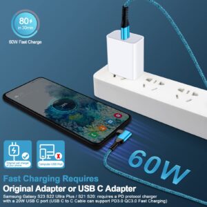 Android Phone Power Cord Samsung Charger Cable USB Type C to C 60W 3 Pack 6ft 90 Degree Fast Charging for Samsung Galaxy S24 A54 A14 5G A15 A13 A24 A23 S23 S22 S21 FE A53 A03s Z Fold/Flip 5 4 S20 S10