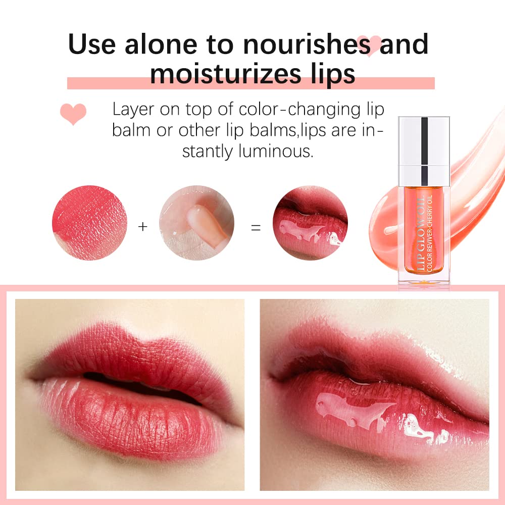 Rmoce Lip Oil, Hydrating Lip Glow & Plumper Gloss, Moisturizing No-Sticky Transparent Plumping Lip Balm for Lip Care