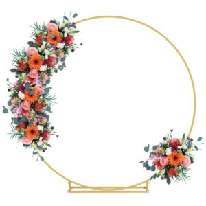 6.6ft round backdrop stand, wedding metal circle balloon arch kit frame flower ring stand for wedding birthday party ceremony anniversary graduation backdrop decoration, gold