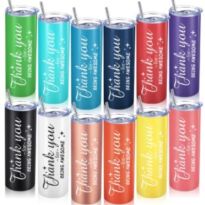 sieral thank you gifts thank you for being awesome stainless steel travel tumbler 20 oz graduation appreciation employee gift father's day friends mom wife coworker women men(bright colors, 12 sets)