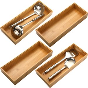 wesiti set of 4 bamboo drawer organizer boxes 15" x 6" x 2" stackable utensil organizer multiuse silverware tray for drawer flatware cutlery storage kitchen bathroom living room