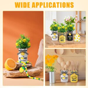 Gerrii 3 Pcs Mason Jar Table Centerpiece Decor Kitchen Decor Fake Plants Garland Wooden Bead Wood Sign for Christmas Summer Farmhouse Home Dining Tiered Tray Table Decoration (Lemon Style)