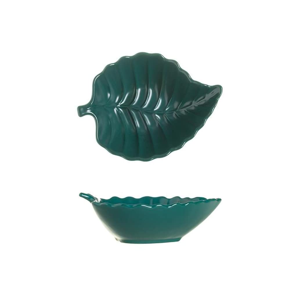 WAIT FLY Creative Leaves Shaped Ceramic Appetizer Plates, Dessert Bowls, Candy Bowls, Salad Bowls, Small Baking Dishes-Set of 2-Green-8 OZ