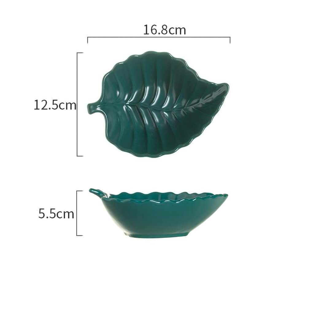 WAIT FLY Creative Leaves Shaped Ceramic Appetizer Plates, Dessert Bowls, Candy Bowls, Salad Bowls, Small Baking Dishes-Set of 2-Green-8 OZ