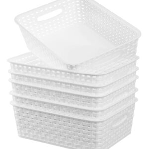 ZHENFAN White Plastic Woven Storage Baskets, 6-Pack Weave Basket Organizer for Kitchen Office Bathroom