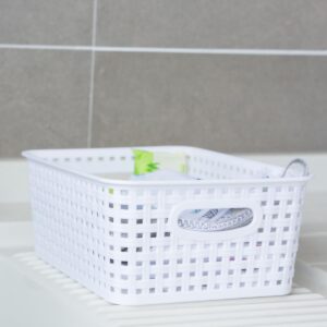 ZHENFAN White Plastic Woven Storage Baskets, 6-Pack Weave Basket Organizer for Kitchen Office Bathroom