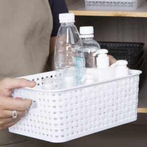 ZHENFAN White Plastic Woven Storage Baskets, 6-Pack Weave Basket Organizer for Kitchen Office Bathroom