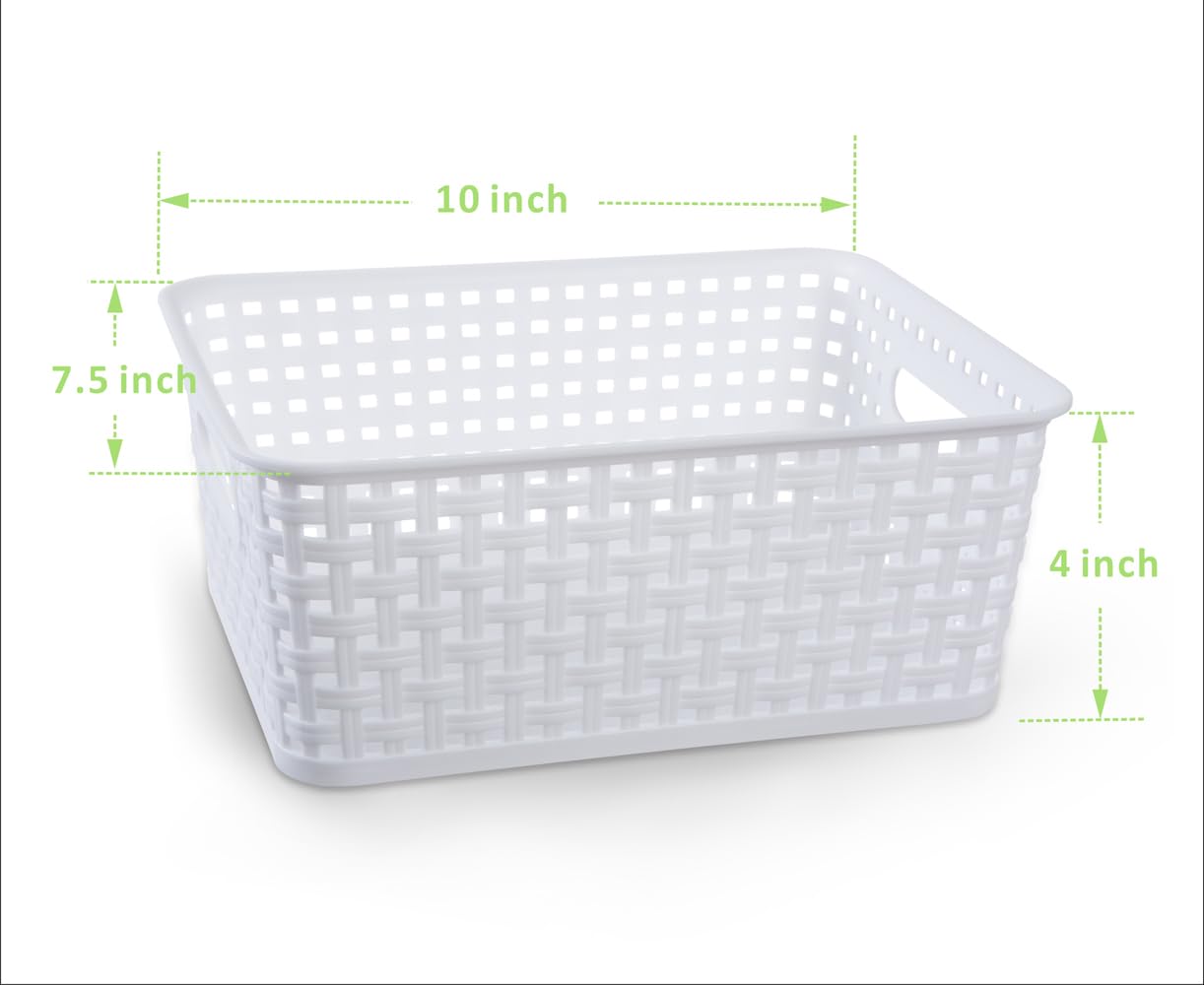 ZHENFAN White Plastic Woven Storage Baskets, 6-Pack Weave Basket Organizer for Kitchen Office Bathroom