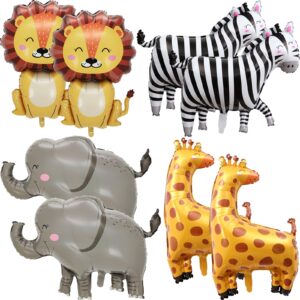 8pcs jungle safari animal balloons large lion elephant zebra giraffe foil mylar balloons for safari jungle wild zoo theme birthday baby shower party decorations supplies