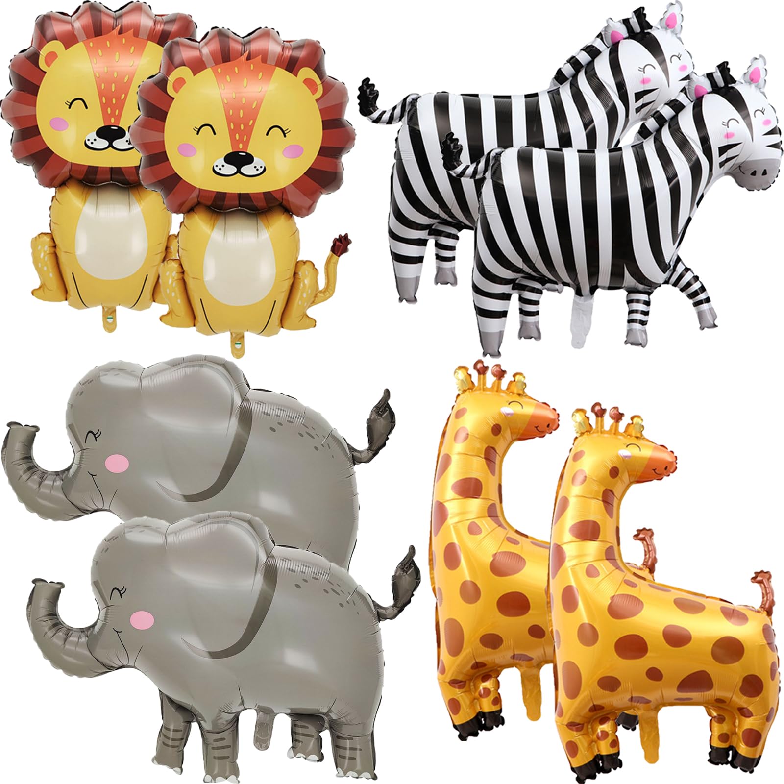 8Pcs Jungle Safari Animal Balloons Large Lion Elephant Zebra Giraffe Foil Mylar Balloons for Safari Jungle Wild Zoo Theme Birthday Baby Shower Party Decorations Supplies