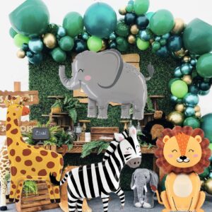 8Pcs Jungle Safari Animal Balloons Large Lion Elephant Zebra Giraffe Foil Mylar Balloons for Safari Jungle Wild Zoo Theme Birthday Baby Shower Party Decorations Supplies