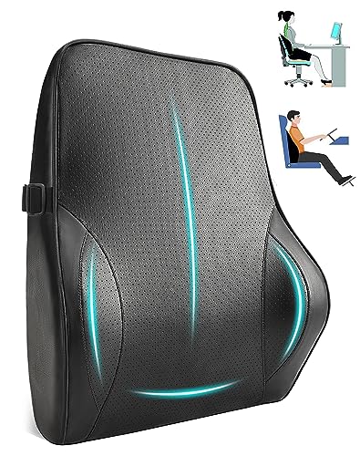 SEG Direct Lumbar Support Pillow, Ergonomic Back Support for Driving Fatigue Back Pain Relief, Memory Foam with Leather Cover Adjustable Strap, for Car Seat Home Office Wheel Chair